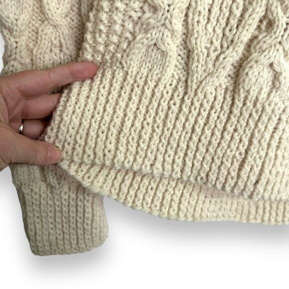 Handmade Cream Chunky Cable Knit Fisherman Sweater Women's Size L - Picture 7 of 7